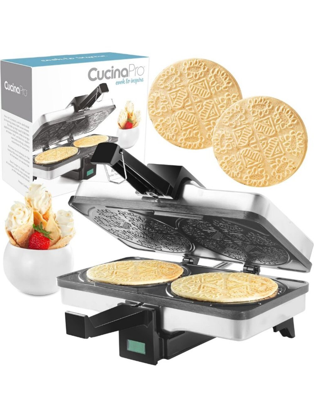 Non-Stick Krumkake Baker - Makes 2 Pizzelle Cookies, Perfect for Cannoli Cones